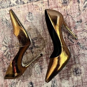 Ava and Aiden dark gold metallic pointed toe heels